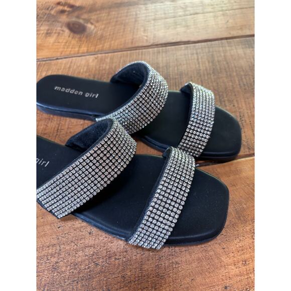 Womens Madden Girl Black Sparkle Rhinestone Slides Sandals Size 8.5 - Picture 2 of 7